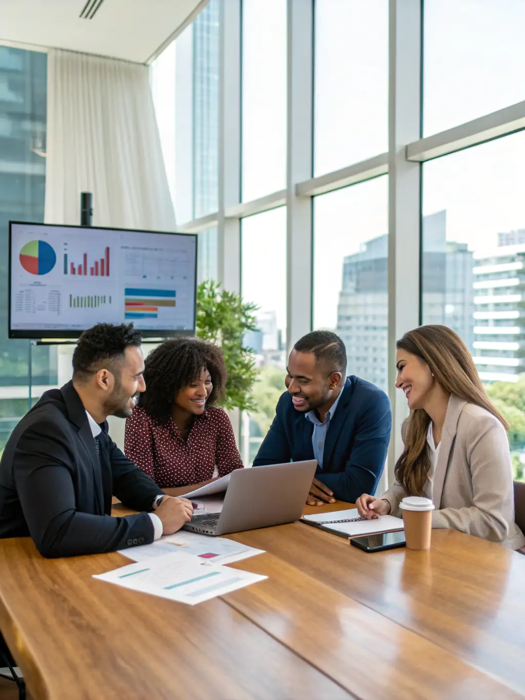 A diverse group of South African business professionals collaborating on financial strategies, emphasizing tailored solutions for the local market.