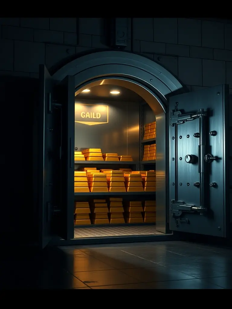 A secure vault filled with gold bars and valuable assets, symbolizing wealth preservation and growth through strategic wealth management.